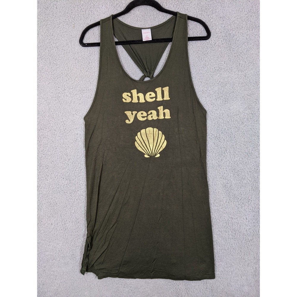 Xhilaration Olive Green Tank with Gold "shell yeah" Graphic